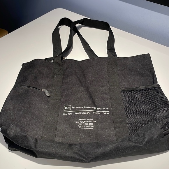 Black canvas zipper tote with three outside pockets. Large. GC. - Picture 3 of 3